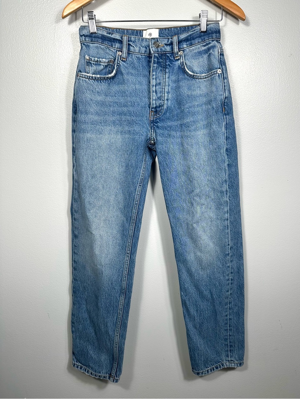 Anine Bing Classic Women's Straight-Leg Blue Denim Jeans Size 25 Distressed Chic